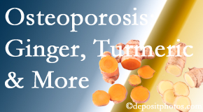 OrthoIllinois Chiropractic presents benefits of ginger, FLL and turmeric for osteoporosis care and treatment.