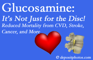 McHenry health benefits from glucosamine utilization include reduced overall early mortality and mortality from cardiovascular issues.